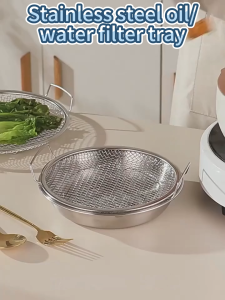 Stainless Steel Round Fruit Draining Basket with Dual Handles Detachable Water Drip Tray Multi-purpose Mesh Colander Kitchen Food Tray