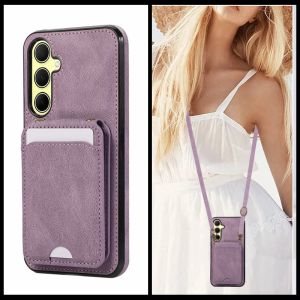 High-End Leather Card Holder Phone Case for Samsung S25+Plus S23Ultra S22Ultra S21FE S24Ultra Womens Crossbody Strap Available