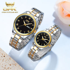 OPK Resmi Autentik Jam Tangan Couple Terbaru 2025 Elegan Simple Bercahaya Kalender Dial Tali Jam Baja Tahan Karat Jam Couple Pasangan Anti Air
