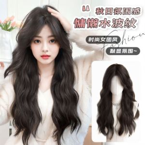 Wig Womens Mid-Length Eight-Word Bangs Long Curly Hair Lazy Water Ripple Small Curls Artificial Human Hair Wigs Full-Head Wig Style