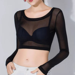 Sheer Fitted Summer Under Shirt Short Sleeve Thin Mesh Blouse