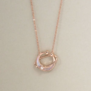 Chow Sang Sang Minty Collection 18K Rose Gold Mother of Pearl Moon Stars Diamond Necklace 93317N