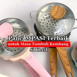 FREE SUTIL BAYI Welcook Panci Set MPASI Bayi 5 Pcs Anti Lengket Tutup Kaca Serbaguna