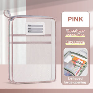 A4 Mesh Document Organizer Two-Tier Zip File Pouch for Classroom Workplace Storage