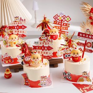 New Year Snake Baby Ornaments Happy New Year Cross Year Cake Decoration Rain Thread Plug-In Festival Celebration Supplies