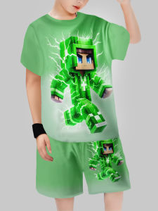 Block Man Digital Printing Cross Border Childrens Clothing Casual Short Sleeved T-shirt Boys Clothing