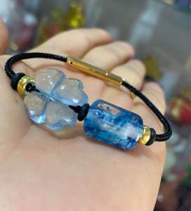 Vòng tay nam nữ mặt 4 lá đá aquamarine may mắn mic lu thống đá ưu linh tài lộc