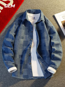 GLM Mens Casual Long Sleeve Shirt Coat Loose Fit American Style Checks Pattern Autumn Wear Breathable Polyester Cotton Blend