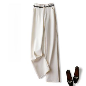 TUOYUN | White Wide Leg Pants Women Summer New Style Thin High Waist Drape Small Straight Tube Suit Pants Commute Simple Fashion Belt