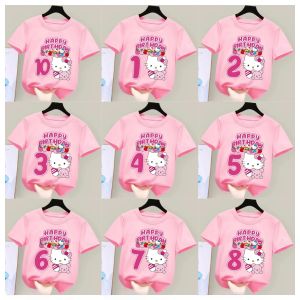 Sanrio | 2026 New Hello Kitty Birthday Kids Short Sleeved Fashion Printed Boys and Girls Summer Clothes Short Sleeved Baby Cotton T-shirt