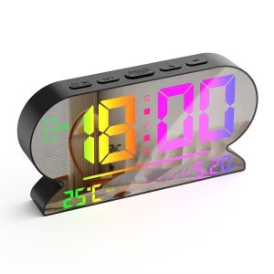 USB Powered Digital Alarm Clock TEMP Date Week 2 Alarm Night Mode Snooze Table Clock 3 Levels Brightness 12/24H LED Wall Clock