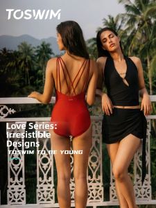 toswim | Red Halter Neck Dress Style Beach Resort Swimwear