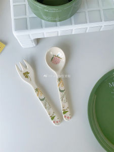 Bộ Đồ Ăn Bằng Gốm Sứ FunLife Greenery Florals Bát Đĩa Thìa Đũa Thìa Cơm Thìa Canh Thìa Bánh Ngọt Bộ Đồ Ăn Gia Đình