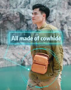 BULLCAPTAIN Mens Leather Shoulder Messenger Bag Multifunctional Retro Casual Portable Handbag Soft Cowhide Shoulder Bag