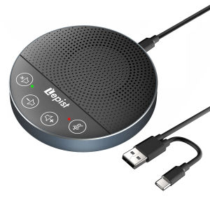 ไมโครโฟนลำโพงแบบ USB&Type-C พร้อมปุ่มสัมผัส 360 ° ไมโครโฟนแบบรับเสียงรอบทิศทางสำหรับการประชุมผ่านคอมพิวเตอร์ รองรับ Skype และ Zoom