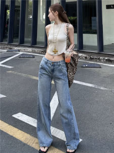 Low Waist Straight Leg Denim Jeans Womens Spring Summer New American Retro Spicy Girl Loose Slimming Narrow Version Wide Leg Floor Length Pants