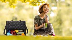 Lunch Tote Bag for Women 15.6 inch Laptop Work Bag with Lunch Compartment Large Capacity Thermal Insulated Food Storage Bag Office School Teacher Work Bag Comes with Matching Wallet