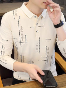 Long Sleeve Polo Shirt Mens Collar Striped Business Style Fashionable Autumn New Arrival Breathable Cotton Polyester Blend