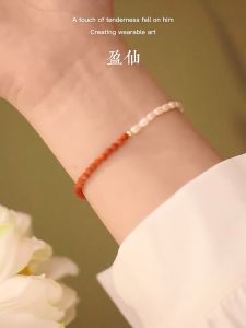 Aurora Plated 18K Gold Natural Freshwater Pearls Red Agate Crystal Bracelet Fashion Jewelry SL06
