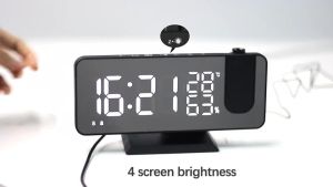 Đồng hồ để bàn kỹ thuật số phản chiếu đèn led trên tường nhiều chức năng báo nhiệt độ độ ẩm báo thức sạc pin radio FM