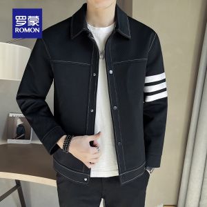 ROMON | Loose Fit Casual Lapel Mens Jacket Romon Spring Autumn New Style Fashionable Workwear Coat Youth Standard Polyester Fiber