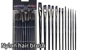 พู่กันPaul Cezanne ใหม่ 12 ชิ้นชุดแปรงศิลปิน ถุงผ้าสีดำ วัสดุไนลอนที่มีคุณภาพสูงหลายขนาดและรูปร่างสำหรับอะคริลิค/ภาพวาดส