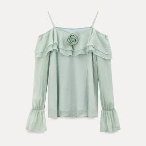 Áo Blouse Ôm Body Mùa Hè Không Tay Voan Xếp Ly Dáng Trễ Vai