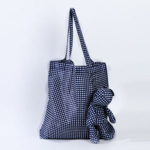 ECO Plaid Coated Bear Cotton filling Waterproof Tote ร้านขายของชําแบบใช้ซ้ําได้ ถุงผ้าฝ้ายความจุสูง ถุงช้อปปิ้ง