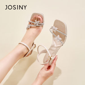 Josiny | Glitter Silver Transparent Thick Heel New Summer Style Sandals Roman Flip Flops