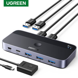 UGREEN USB 3.0 Sharing Switch 2 Computers 1*USB C Port 3*USB A Port Peripheral Switcher Adapter Box Selector for PC Printer Scanner Mouse Keyboard with One-Button Swapping and 2 Pack USB A to A Cable - intl