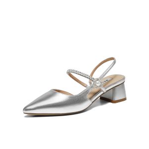 Belle | Stylish Thick Heel Ladies Sandals Silver Low-cut