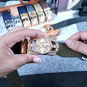 ADD STYLE | Ikat Pinggang Pria Model Otomatis Gesper Nylon Kepala Putar Gold Emas COD