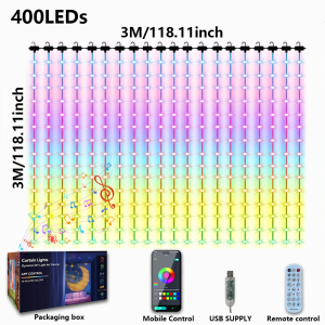 1/2PCS Smart LED Curtain Lights LED Fairy Lights App Control Music Sync DIY Pattern Waterproof for Indoor Outdoor Party Decor