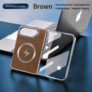 Luxury PU leather for Magsafe Lightning Logo Phone Case for iPhone Duo 2026 Wide Fold magnetic Cover with Explosion-Proof Film