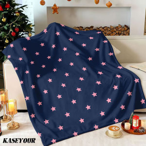 Beast Kingdom | Navy Blue with Pink Stars Winter Summer Flannel Blanket Throw Fleece Soft Fuzzy Plush Cozy Fleece Blankets for Sofa Ideal Gifts