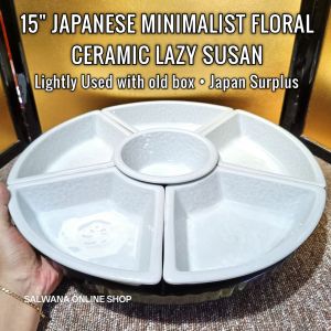 15" JAPAN MINIMALIST FLORAL CERAMIC LAZY SUSAN TURNTABLE ROTATING DISH • JAPAN SURPLUS