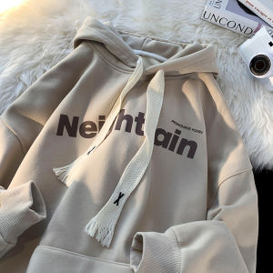 Áo Nỉ Trùm Đầu Dày Dặn Cho Nam Mùa Xuân Phong Cách Cổ Điển Rộng Rãi Có Lót Lông Cừu Màu Đỏ Rượu Vang Chất Lượng Cao