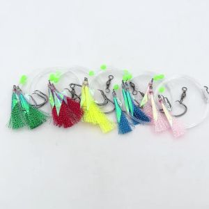 5Packs 1/0~8/0 Saltwater Fishing Sabiki Rigs 3 Circle Hooks Big Flasher Rig Fish Skin Sabiki Snapper Snatcher Sea Fishing Lure