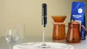 Powerful Milk Frother Handheld Battery Operated Frother Wand with S/S Whisk Mini Drink Mixer Electric Handheld Hand Frother Foam Maker for Coffee Latte Matcha Hot Chocolate Black