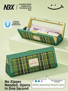 MINGZHUO | Retro Check Pencil Case Large Opening Black Tech Zipper Free High Capacity