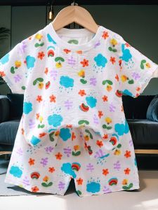 Bộ Đồ Trẻ Em Mùa Hè Tay Ngắn Thường Ngày Hai Mảnh Quần Áo Mặc Nhà Quần Short Trẻ Em Bộ Đồ Hai Mảnh Tay Ngắn Thoải Mái Thoáng Khí