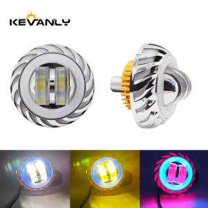 KEVANLY | Motorcycle Headlight LED Dual Color Angel Devil Eyes Headlight Projector Lens High Low Beam Strobe Spotlight DRL 12Vwhite yellow