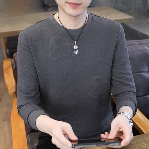HENGYUANXIANG | Hengyuanxiang Long Sleeve Round Neck T-Shirt Mens Casual Base Shirt Spring Autumn Dragon Pattern Sweatshirt Fashionable Urban Style