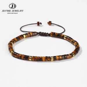 JD ธรรมชาติสีเหลือง Tiger Eye Stone สร้อยข้อมือลูกปัดขัดบล็อกรูปร่างเชือกปรับ Ladys ของขวัญสร้อยข้อมือสําหรับ Bestfriend