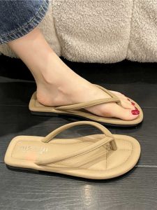 Fashionable Summer Outdoor Womens Sandals Flat Bottom Toe Post Design Beach Shoes Comfortable Roman Style PU Material Rubber Sole