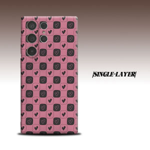 BILIBILI | pink black heart checkered For Samsung Galaxy S26 S25 S24 A56 A36 Dual Layer Luxury Fashion Full Lens Protective Case