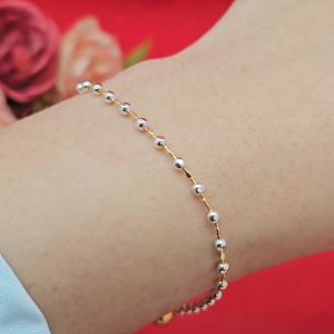 สร้อยข้อมือสองกษัตริย์ลายไข่ปลาคั่นแท่งเเบนห้อยกระพรวน 2K ความยาว 7 นิ้ว ชุบ2K แฟชั่น ใส่อาบน้ำได้ งานสวย ใส่เเล้วดูเเพง พร้อมส่ง