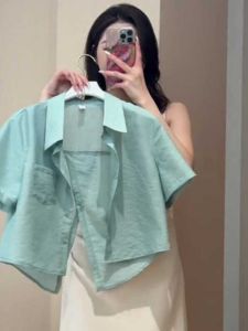 Womens Short Sleeve Shirt Fashionable Quality Summer New Style Polo Collar Single Button Closure Pure Color Commute Friendly