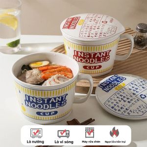 Bát Mì Ăn Liền Bằng Gốm Sứ Dung Tích Lớn Có Tay Cầm Và Nắp Thiết Kế Dễ Thương Bát Mì Ramen Thân Thiện Với Môi Trường Cho Hộp Cơm Trưa Ký Túc Xá