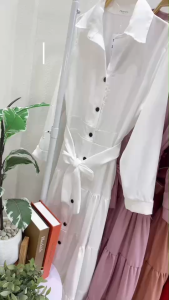 แม็กซี่เดรสยาว ปกเชิ้ต แต่งระบาย 4 ชั้น แม็กซี่TW18355